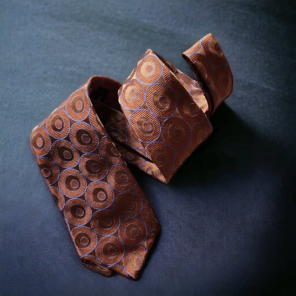 TED BAKER LONDON Burnt orange and Tan Geometric Silk Tie - Picture 1 of 5